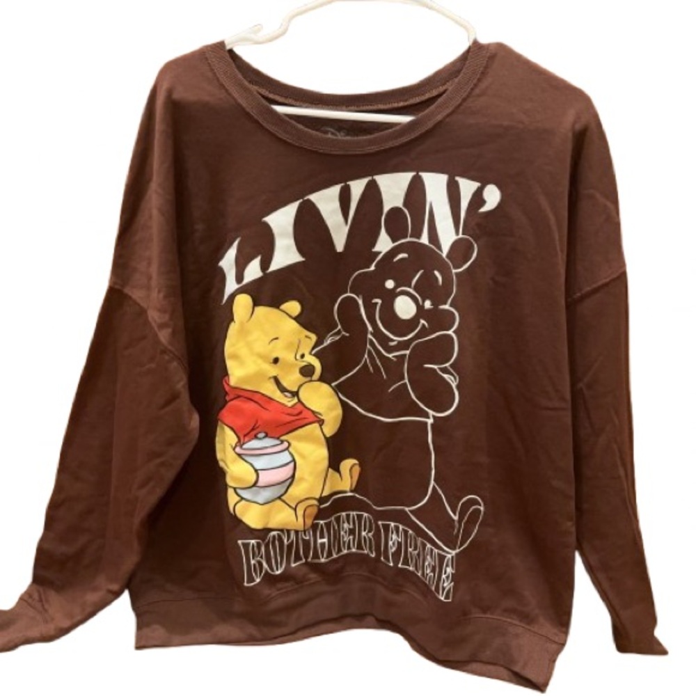 Disney Long Sleeves Winnie the Pooh Brown Fleece Crewneck Sweater  | Unisex | XL